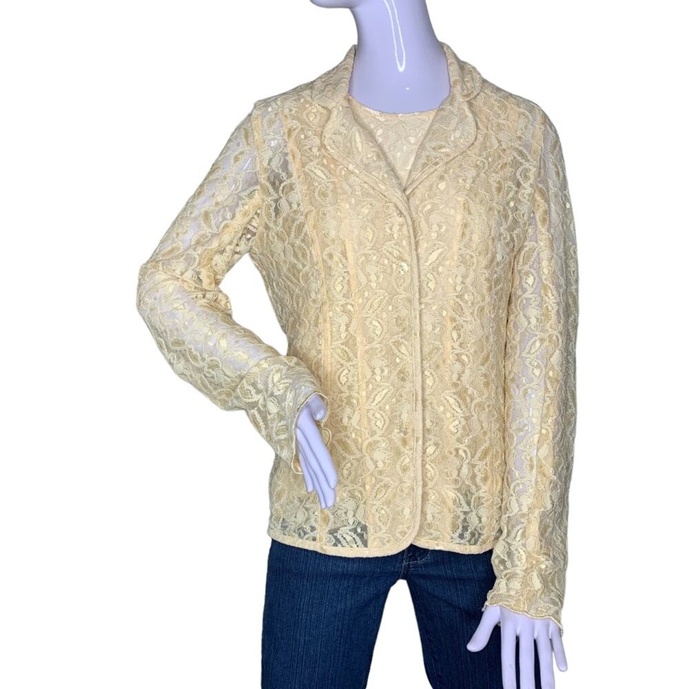 Dialogue Formal Set of Lace Tank and Blazer Size 10 Beige Color